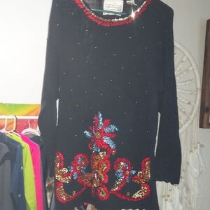 Carolina Women's Black Sweater with Red and Blue Embroidery